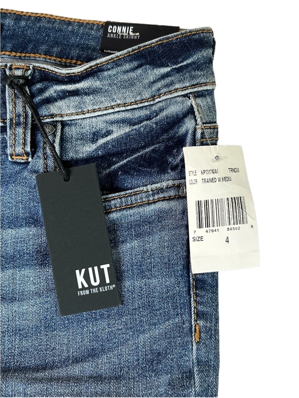 Women's KUT Connie Ankle Skinny Zip Fly Jeans Raw Hem Stretch Size 4 Blue - Picture 3 of 12
